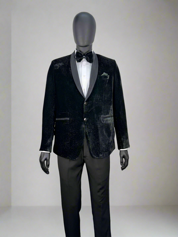 Studio23 Velvet Bottle Green Bling Two Piece Suit With Bow Tie