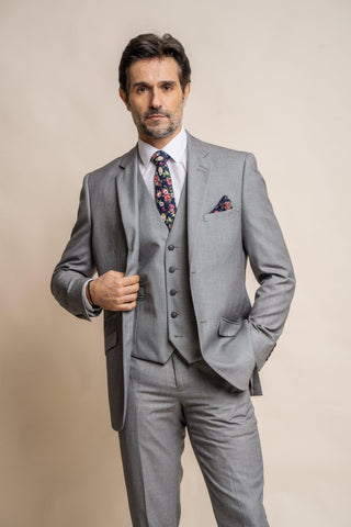 House of Cavani Reegan - Grey Slim Fit Regular Three Piece Suit