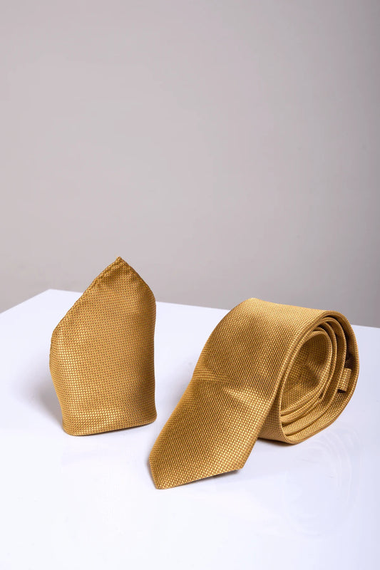 Marc Darcy Toby - Birdseye Tie & Pocket Square Set In Mustard