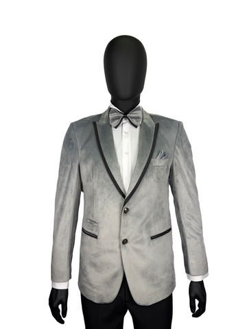 Studio23 Velvet Grey Two Piece Suit With Bow Tie