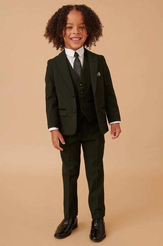 Marc Darcy Bromley - Children's Olive Green Check Print Three Piece Suit