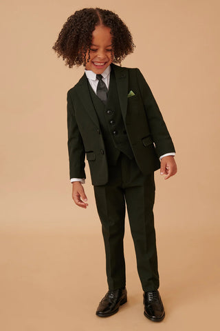 Marc Darcy Bromley - Children's Olive Green Check Print Three Piece Suit