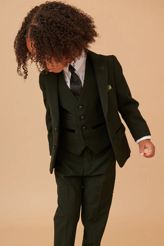 Marc Darcy Bromley - Children's Olive Green Check Print Three Piece Suit