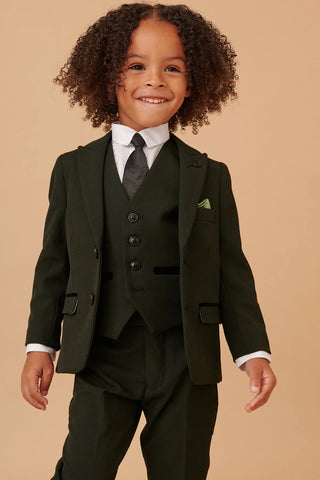 Marc Darcy Bromley - Children's Olive Green Check Print Three Piece Suit