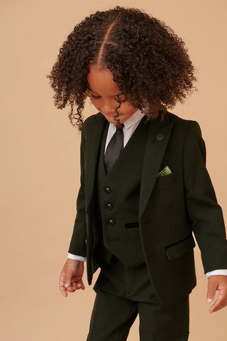 Marc Darcy Bromley - Children's Olive Green Check Print Three Piece Suit