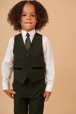 Marc Darcy Bromley - Children's Olive Green Check Print Three Piece Suit