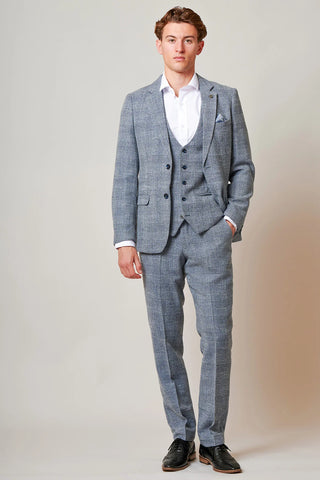 Marc Darcy Kris - Sky Blue Tweed Three Piece Suit