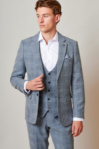 Marc Darcy Kris - Sky Blue Tweed Three Piece Suit