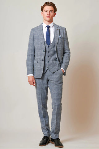 Marc Darcy Kris - Sky Blue Tweed Three Piece Suit