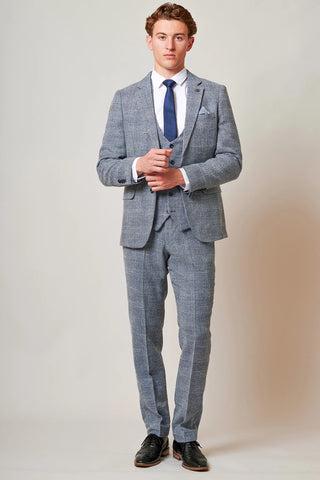 Marc Darcy Kris - Sky Blue Tweed Three Piece Suit
