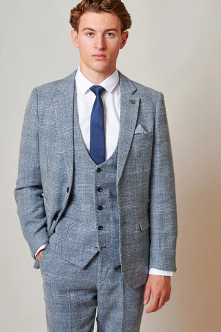 Marc Darcy Kris - Sky Blue Tweed Three Piece Suit