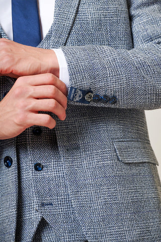 Marc Darcy Kris - Sky Blue Tweed Three Piece Suit
