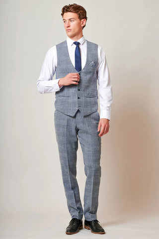 Marc Darcy Kris - Sky Blue Tweed Three Piece Suit