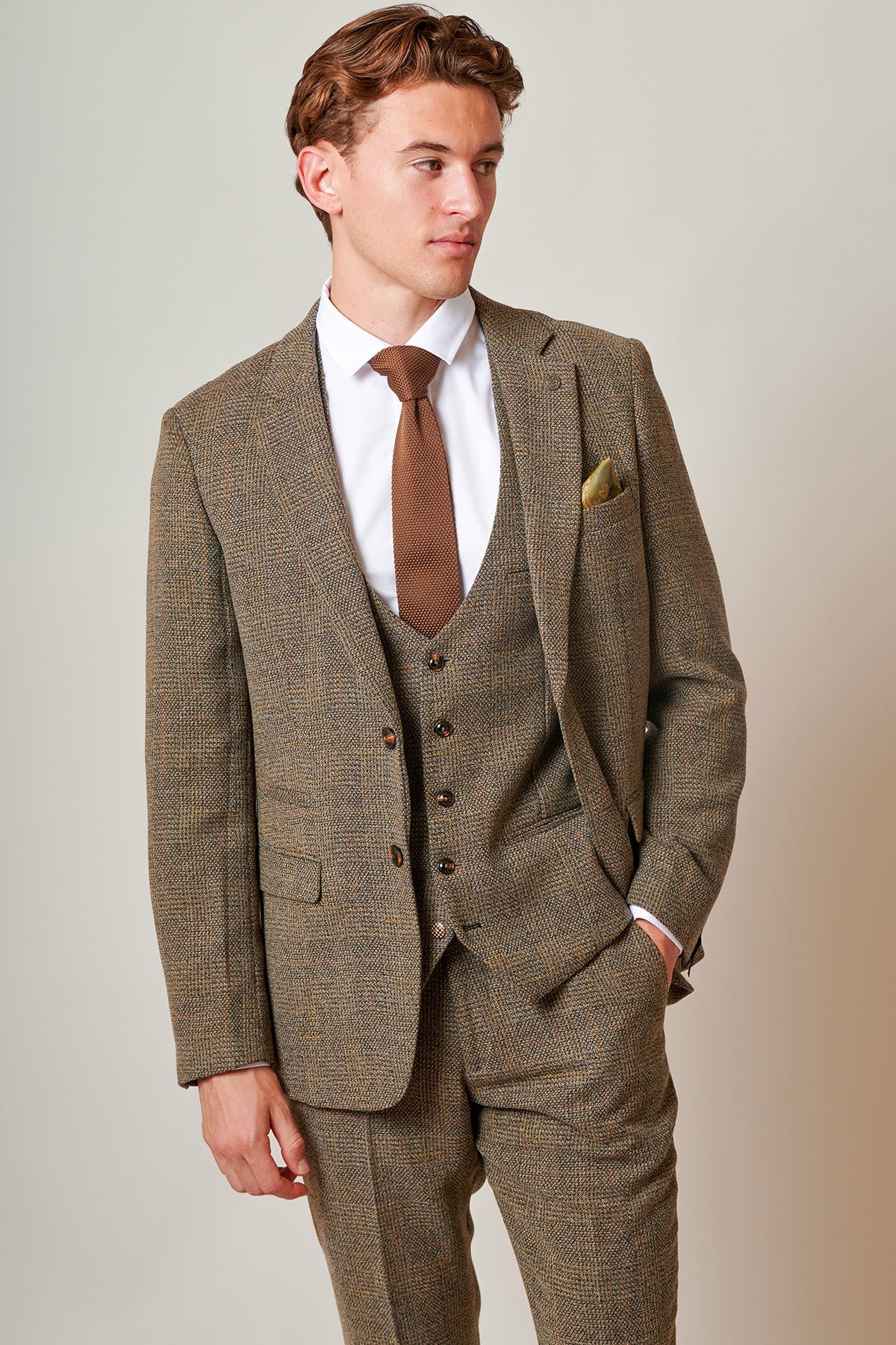 Marc Darcy Kris - Tan Tweed Three Piece Suit