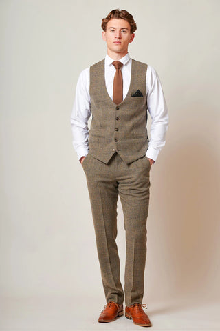 Marc Darcy Kris - Tan Tweed Three Piece Suit