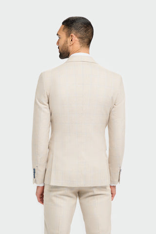 House Of Cavani Caridi Beige Check Three Piece Suit