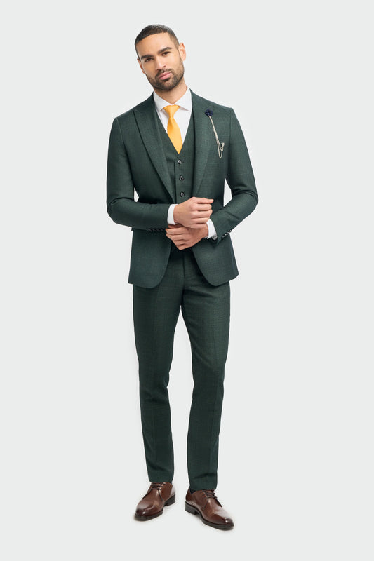 House Of Cavani Caridi Olive Check Three Piece Suit