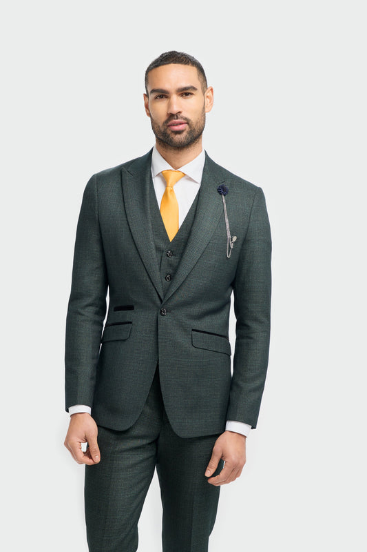 House Of Cavani Caridi Olive Check Three Piece Suit