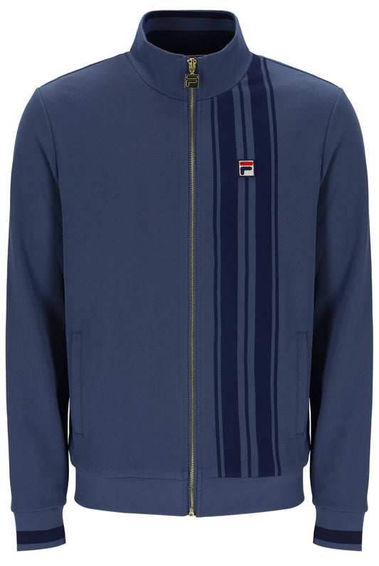 Blue jacket with a brand logo on a white background
