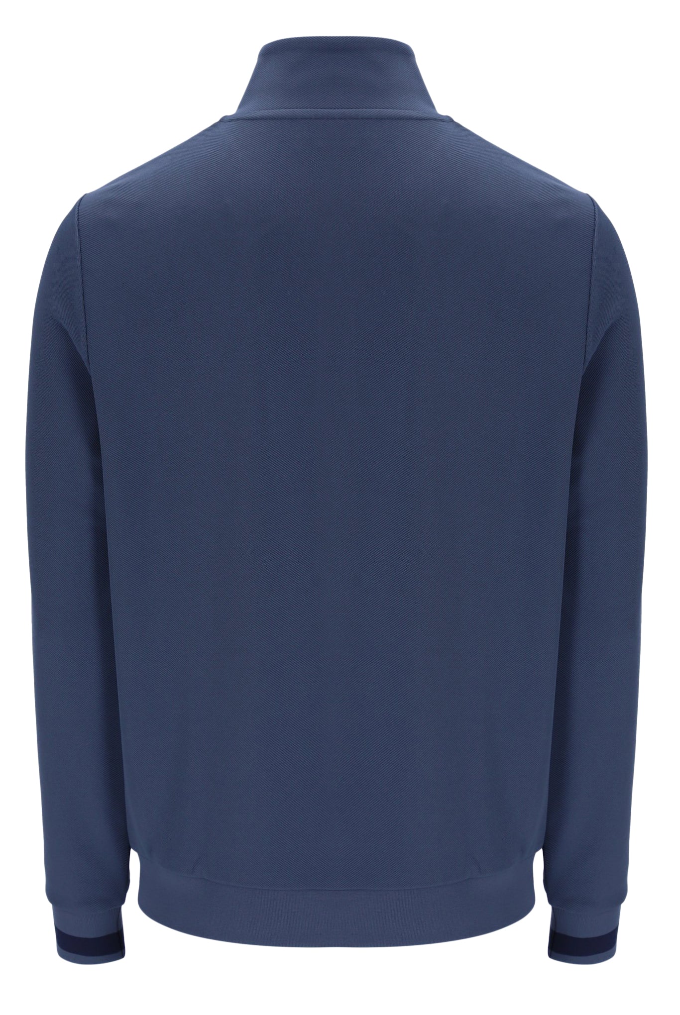 Blue quarter-zip sweatshirt on a white background