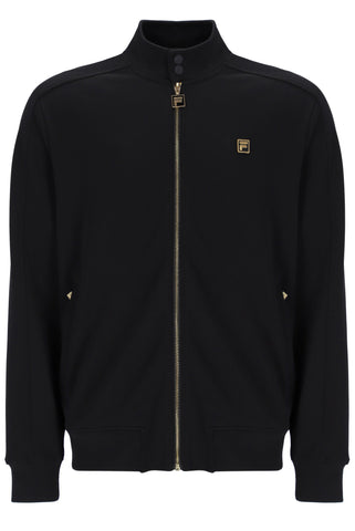 Black jacket with a brand logo on a white background