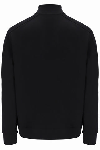 Black quarter-zip sweatshirt on a white background