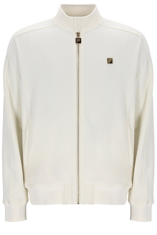 White jacket with brand logo on a white background