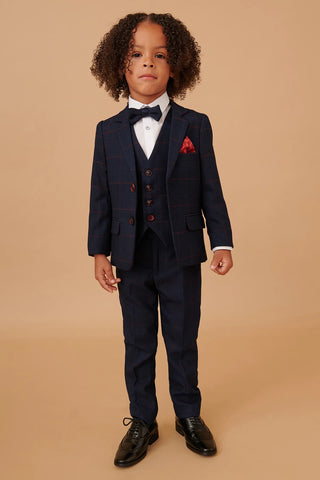 Marc Darcy Edinson - Children's Navy Wine Check Print Three Piece Suit