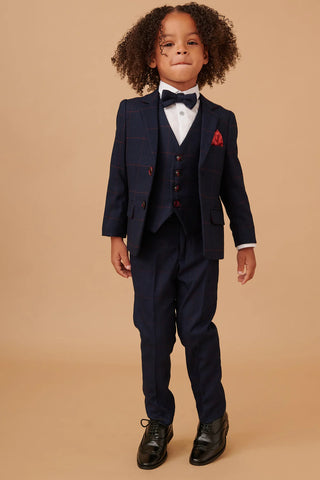 Marc Darcy Edinson - Children's Navy Wine Check Print Three Piece Suit