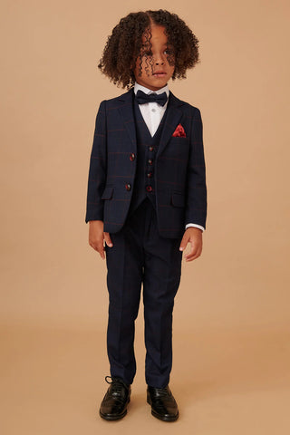 Marc Darcy Edinson - Children's Navy Wine Check Print Three Piece Suit