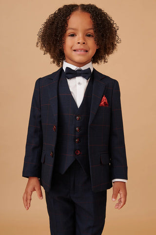 Marc Darcy Edinson - Children's Navy Wine Check Print Three Piece Suit