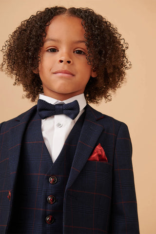 Marc Darcy Edinson - Children's Navy Wine Check Print Three Piece Suit