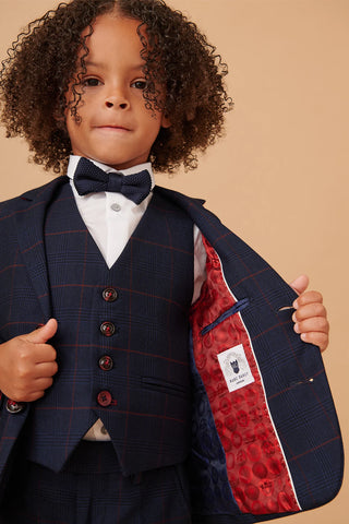 Marc Darcy Edinson - Children's Navy Wine Check Print Three Piece Suit