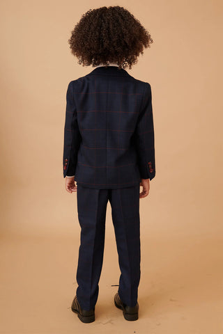 Marc Darcy Edinson - Children's Navy Wine Check Print Three Piece Suit