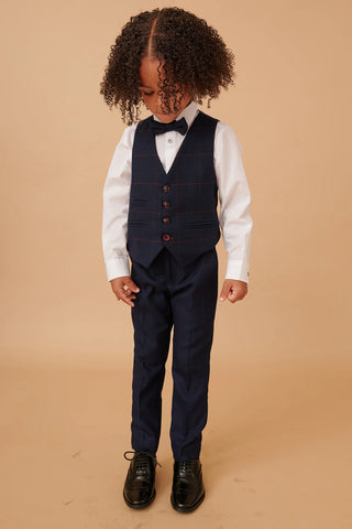 Marc Darcy Edinson - Children's Navy Wine Check Print Three Piece Suit