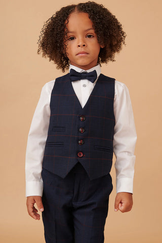 Marc Darcy Edinson - Children's Navy Wine Check Print Three Piece Suit