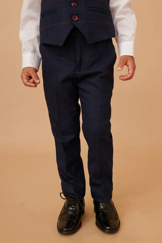 Marc Darcy Edinson - Children's Navy Wine Check Print Three Piece Suit
