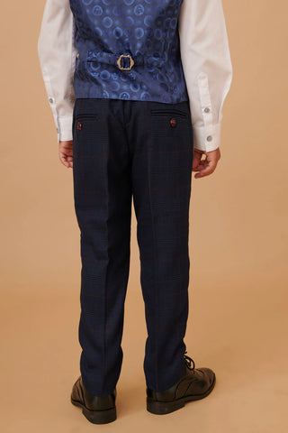 Marc Darcy Edinson - Children's Navy Wine Check Print Three Piece Suit