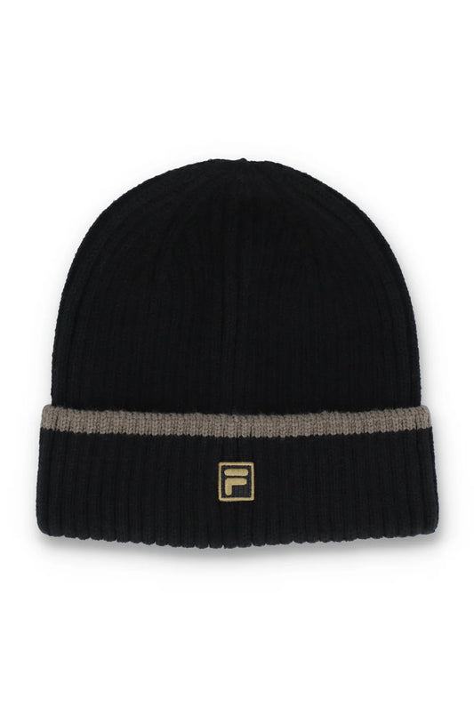 FILA Gold Ellison Ribbed Turn-Up Beanie – Black