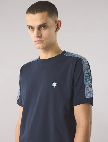 Pretty Green Eclipse Paisley Tape T-Shirt Navy