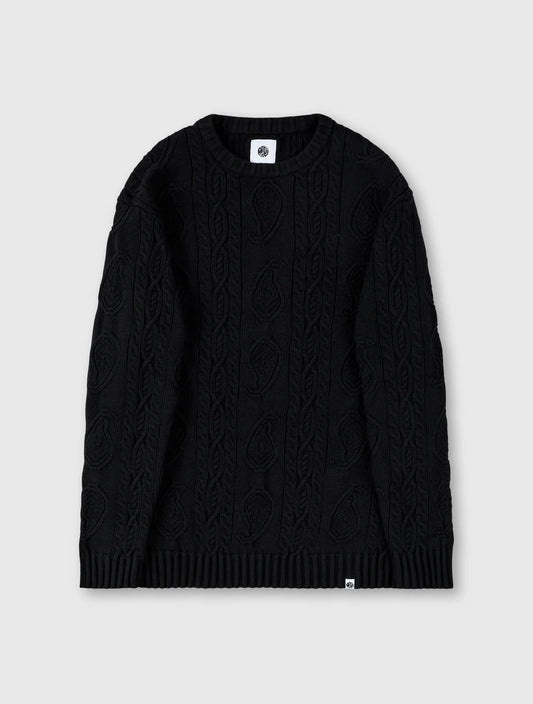 Pretty Green Marylebone Paisley Cable Knit Jumper – Black