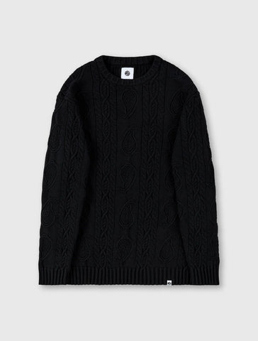 Pretty Green Marylebone Paisley Cable Knit Jumper – Black