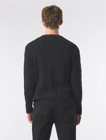 Pretty Green Marylebone Paisley Cable Knit Jumper – Black