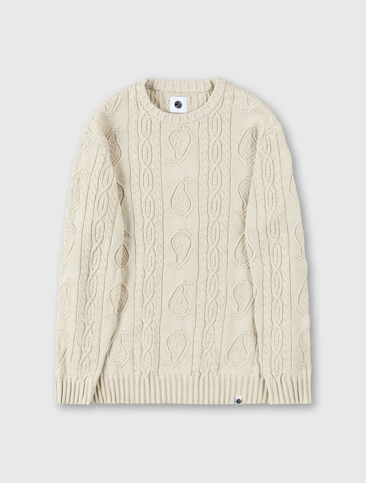 Pretty Green Marylebone Paisley Cable Knit Jumper – Stone