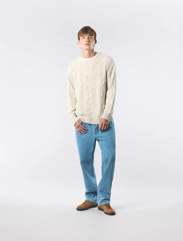 Pretty Green Marylebone Paisley Cable Knit Jumper – Stone