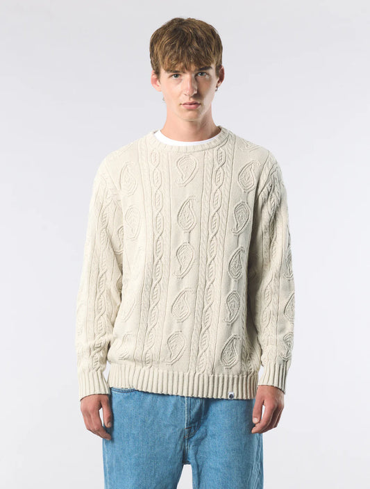 Pretty Green Marylebone Paisley Cable Knit Jumper – Stone