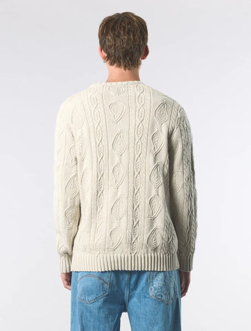 Pretty Green Marylebone Paisley Cable Knit Jumper – Stone