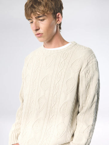 Pretty Green Marylebone Paisley Cable Knit Jumper – Stone