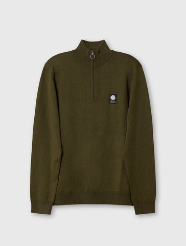 Pretty Green Merino Blend 1/4 Zip Jumper – Khaki