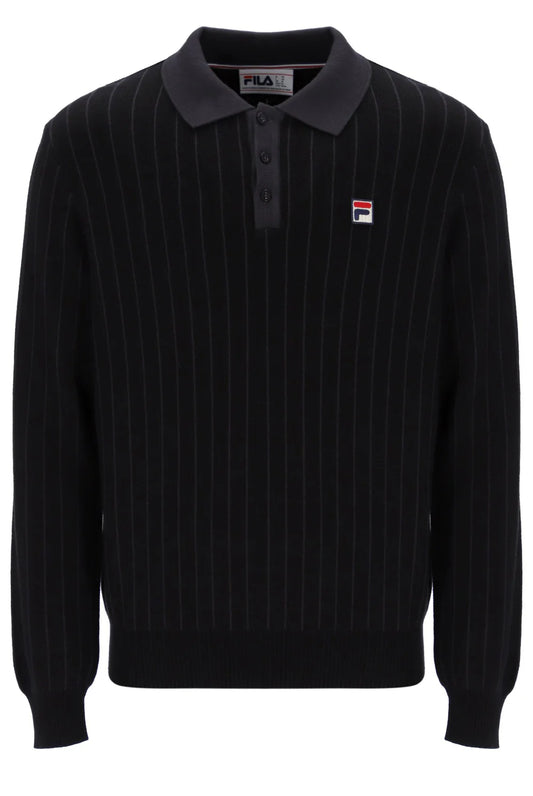 FILA Kobe Striped Knit Polo – Black